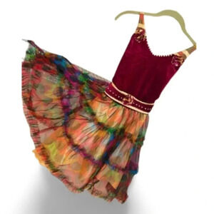 Pretty Wine Red Floral Design MultiColor Layered Holiday/Flowergirl Dress 9T/10T